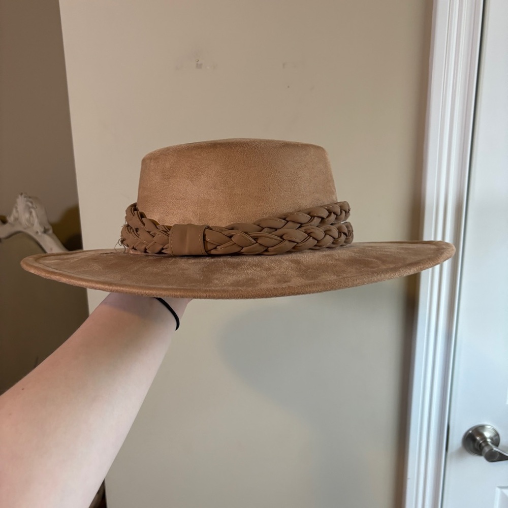 Braided Band Wide Brim Women's Hat - Tan